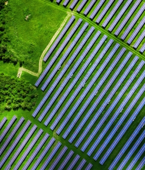 Aerial view of solar panels